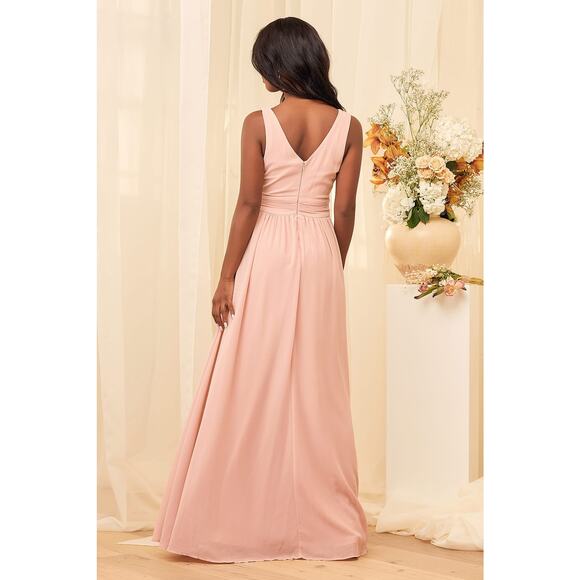 Lulus Thoughts of Hue Blush Surplice Maxi Dress Small Bridesmaid Light Pink - Picture 3 of 16